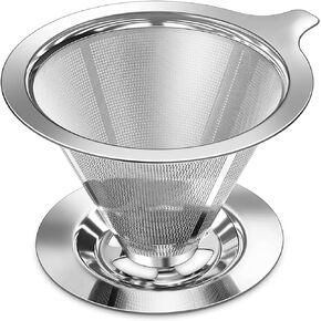 Pour Over Coffee Dripper, Slow Drip Paperless Coffee Filter, Pour Over Coffee Maker for 1-4Cups Brew, Double Mesh Design of Manual Reusable Cone Filter with Stand
