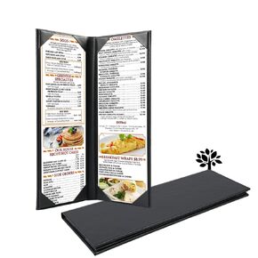 4.25 x 14 inches Menu Holder Menu Covers 2 View Leather Book Style Double Fold Panel for Restaurant Coffee Bars Hotels (4.25" x 14" / two views /3packs)