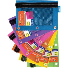 BAZIC Pencil Pouch 3 Ring Binder Pouch w/Rivet Enforced Rings Holes, Mesh Window, Bright Assorted Color Zipper Pouches Case, 24-Pack