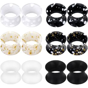 Kridzisw 6G 4G 2G 0G 00G 12mm 14mm 16mm 18mm 20mm Ultra Thin Silicone Ear Gauges Plugs Tunnels Earrings Flexible Flesh Black White Tunnel Expander Stretching Gauge Earlets Plug for Women Men