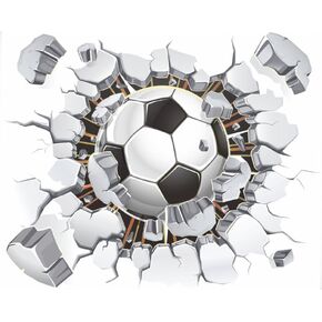 17"x16" 3D Soccer Football Cracked Wall Stickers Vinyl Decals Removable Decor for Living Room Kids Room Baby Nursery Boys Bedroom