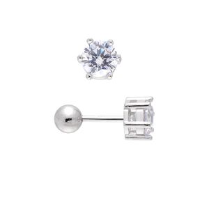 925 Sterling Silver Solitaire Simulated Diamond Cubic Zirconia Studs Earrings, Screw Backs