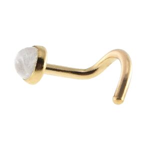 Nose Stud Screw Shaped Gemstone Nose Rings, Sterling Silver, Gold 18-20 GA Nostril Corkscrew Piercing for Women Men Left or Right Side (Moonstone 3mm / 18 gauge/Left side)