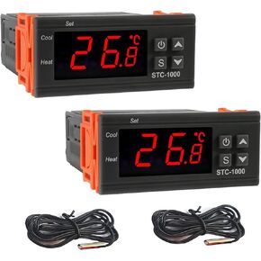 SIPYTOPF STC-1000 Digital Temperature Controller,AC 10A 110V-220V Digital LED Temperature Controller Heating Cooling Centigrade Thermostat 2 Relays Output with NTC Sensor Probe (2 Pack)