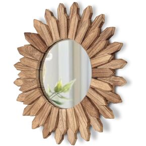 LOSOUR Mirror Wall Decor 12 inch Rustic Round Wood Mirror Wall Mirror Decorative Boho Wall Decor Sunburst Mirror Boho Mirror Home Wall Decor Farmhouse Wall Decor for Bedroom Living Room Entryway