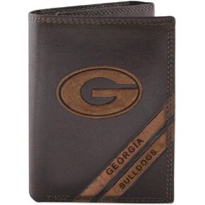 NCAA Georgia Bulldogs Zep-Pro Pull-Up Leather Trifold Embossed Wallet, Brown