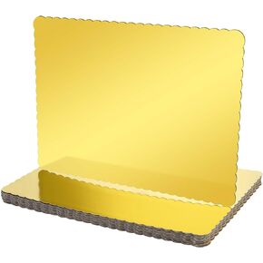 12 Pack 17 x 25 Inch Greaseproof Rectangle Cake Boards Corrugated Single Wall Cake Pad Metallic Half Sheet Cake Board Rectangular Scalloped Rectangle Dessert Base for Cake Pizza (Gold)