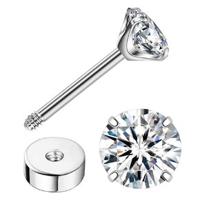 Enticera G23 Titanium Earrings 5A+Cubic Zirconia Flat Back Stud Earrings 14K Gold Hypoallergenic Nap Earrings 2-5MM Tiny Handmade Cartilage Stud Earrings for Women (Silver Tone, 2mm)