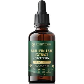 Mullein Leaf Tincture with Elderberry -Drops for Better Lung - Mullein Tincture for Lung Detox & Bronchial Cleanse for Smokers - Respiratory Herbal Supplement- Made in USA - 2 Fl Oz
