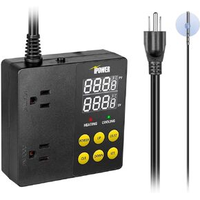 iPower GLCTRLHEATCOOL15 Professional Digital Heating and Cooling Thermostat Controller for Seed Germination, Reptiles and Brewing Breeding Fermenter Greenhouse, Grow Tent, 1875W, Black