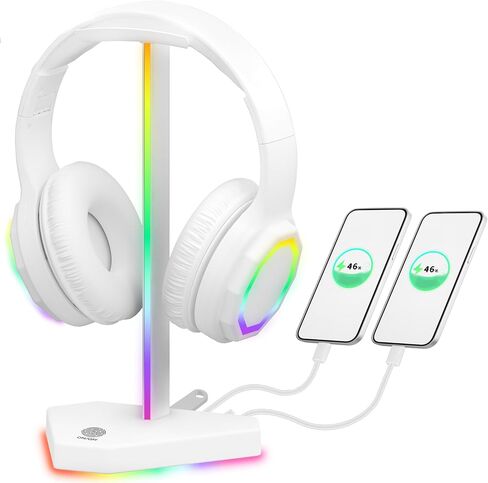 حامل سماعات رأس RGB مع 1 نقل بيانات USB-C و3 منافذ شحن من النوع C، وحامل سماعة رأس للألعاب المكتبية مع 7 أوضاع إضاءة وقاعدة مطاطية مضادة للانزلاق (أسود) in Kuwait