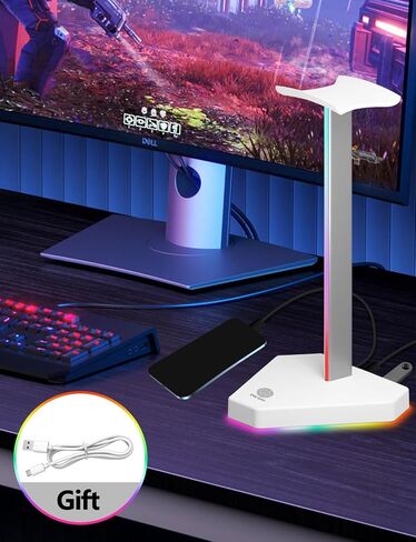 حامل سماعات رأس RGB مع 1 نقل بيانات USB-C و3 منافذ شحن من النوع C، وحامل سماعة رأس للألعاب المكتبية مع 7 أوضاع إضاءة وقاعدة مطاطية مضادة للانزلاق (أسود) in Kuwait