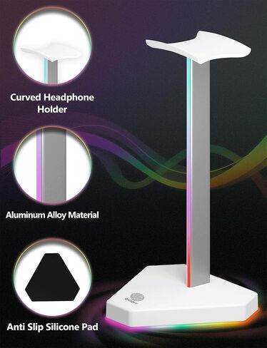 حامل سماعات رأس RGB مع 1 نقل بيانات USB-C و3 منافذ شحن من النوع C، وحامل سماعة رأس للألعاب المكتبية مع 7 أوضاع إضاءة وقاعدة مطاطية مضادة للانزلاق (أسود) in Kuwait