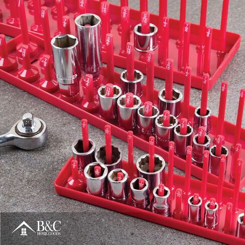 منظمات مقابس B&C Home Goods - 6 قطع SAE وحامل مقابس صينية مترية - منظمات وتخزين صندوق الأدوات لحامل محرك ¼ و⅜ و½ بوصة للميكانيكا in Kuwait