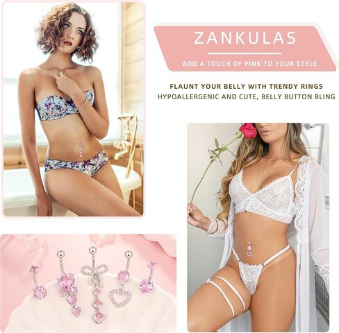 Zankulas حلقات زر البطن المتدلية ثقب المجوهرات للنساء الجراحية الفولاذ المقاوم للصدأ حزمة حلقة البطن المتدلية مع عناصر القوس القلب 14 جرام in Kuwait