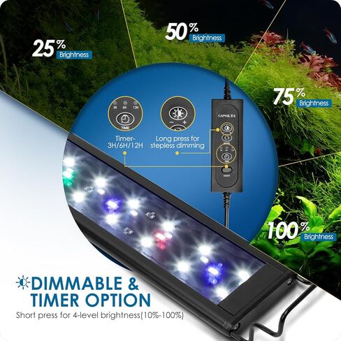 Aquarium Light,Full Spectrum Aquarium Light with Expandable Bracket,White Blue Red Green LEDs, Adjustable Timer and Brightness for 12~18IN Fish Tank in Saudi Arabia