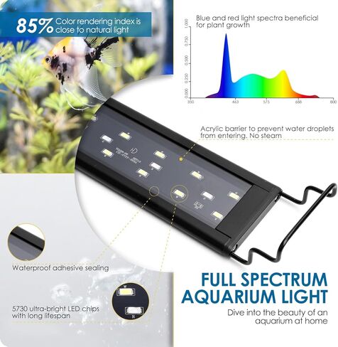 Aquarium Light,Full Spectrum Aquarium Light with Expandable Bracket,White Blue Red Green LEDs, Adjustable Timer and Brightness for 12~18IN Fish Tank in Saudi Arabia