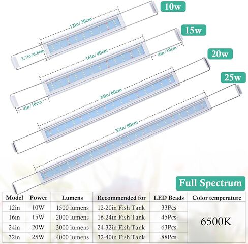 HITOP Full Spectrum LED Aquarium Light – 16-24" Classic Fish Tank Light with Timer, Aquarium Plant Light with Stable Extendable Brackets (16-24in) in Kuwait