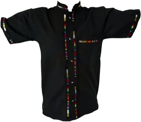 قمصان Guayabera المكسيكية للرجال متعددة الألوان والمقاسات المصنوعة في المكسيك قمصان رجالي بجيب أمامي من هاواي كاجوال بأكمام قصيرة وأزرار للأسفل قميص Oaxaca للشاطئ (M، أسود) in Kuwait