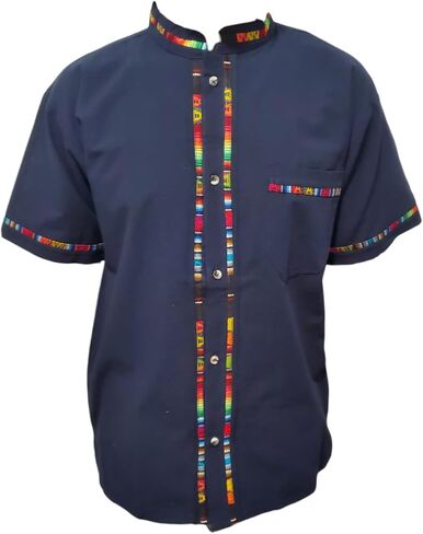 قمصان Guayabera المكسيكية للرجال متعددة الألوان والمقاسات المصنوعة في المكسيك قمصان رجالي بجيب أمامي من هاواي كاجوال بأكمام قصيرة وأزرار للأسفل قميص Oaxaca للشاطئ (M، أسود) in Kuwait