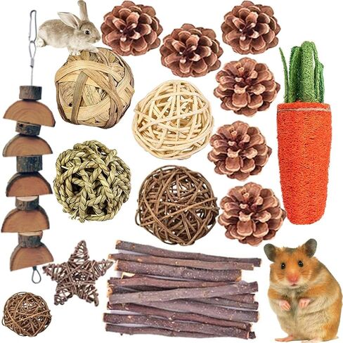 qhzhang الهامستر مضغ اللعب، 24pcs مجتمعة مضغ اللعب المولي العصي الحلو الخيزران التفاح فرع لعبة المولي للأرانب الحيوانات الأليفة شينشيلا السنجاب جربيل الهامستر السنجاب غينيا in Kuwait