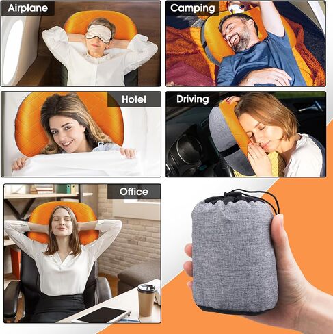 Inflatable Camping Pillow with Removable Cover - Ultralight Compressible Camp Pillows for Sleeping, Backpacking, Hiking, Beach - Portable Blow Up Air Travel Pillow for Neck & Lumbar Support - Black in Saudi Arabia