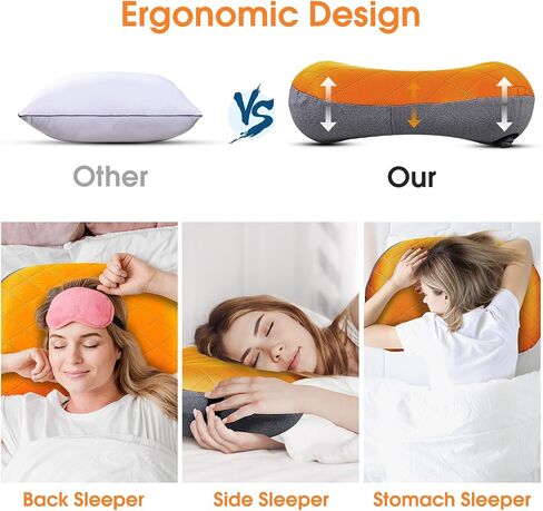 Inflatable Camping Pillow with Removable Cover - Ultralight Compressible Camp Pillows for Sleeping, Backpacking, Hiking, Beach - Portable Blow Up Air Travel Pillow for Neck & Lumbar Support - Black in Saudi Arabia