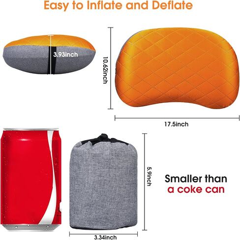 Inflatable Camping Pillow with Removable Cover - Ultralight Compressible Camp Pillows for Sleeping, Backpacking, Hiking, Beach - Portable Blow Up Air Travel Pillow for Neck & Lumbar Support - Black in Saudi Arabia