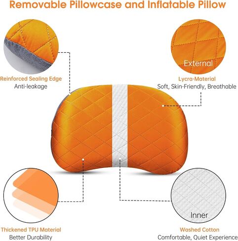 Inflatable Camping Pillow with Removable Cover - Ultralight Compressible Camp Pillows for Sleeping, Backpacking, Hiking, Beach - Portable Blow Up Air Travel Pillow for Neck & Lumbar Support - Black in Saudi Arabia