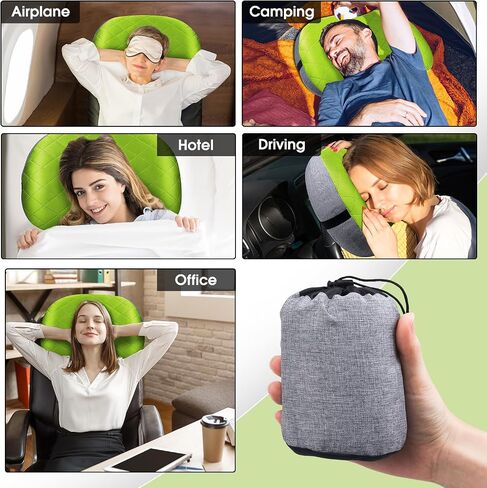 Inflatable Camping Pillow with Removable Cover - Ultralight Compressible Camp Pillows for Sleeping, Backpacking, Hiking, Beach - Portable Blow Up Air Travel Pillow for Neck & Lumbar Support - Black in Saudi Arabia
