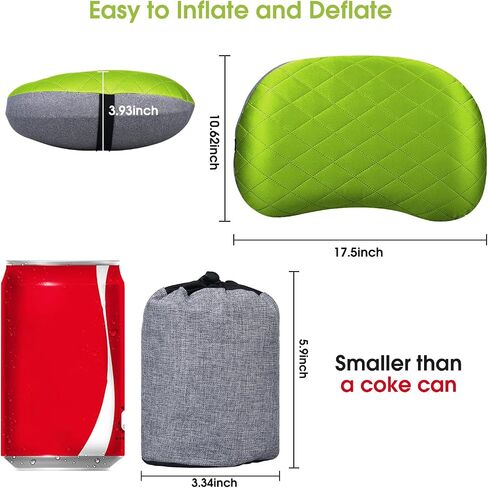 Inflatable Camping Pillow with Removable Cover - Ultralight Compressible Camp Pillows for Sleeping, Backpacking, Hiking, Beach - Portable Blow Up Air Travel Pillow for Neck & Lumbar Support - Black in Saudi Arabia