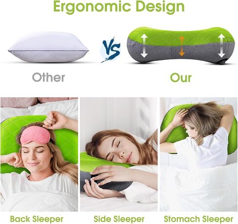 Inflatable Camping Pillow with Removable Cover - Ultralight Compressible Camp Pillows for Sleeping, Backpacking, Hiking, Beach - Portable Blow Up Air Travel Pillow for Neck & Lumbar Support - Black in Saudi Arabia