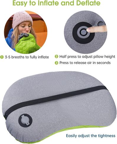 Inflatable Camping Pillow with Removable Cover - Ultralight Compressible Camp Pillows for Sleeping, Backpacking, Hiking, Beach - Portable Blow Up Air Travel Pillow for Neck & Lumbar Support - Black in Saudi Arabia