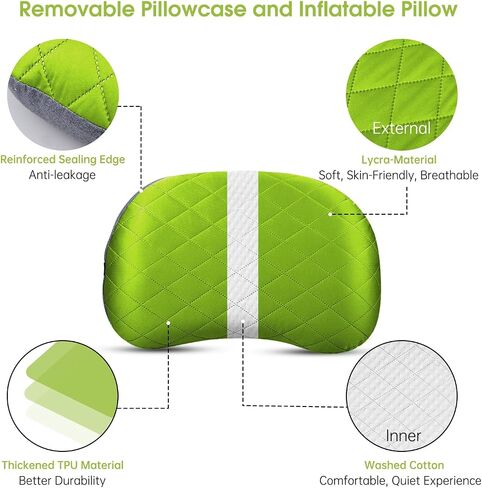 Inflatable Camping Pillow with Removable Cover - Ultralight Compressible Camp Pillows for Sleeping, Backpacking, Hiking, Beach - Portable Blow Up Air Travel Pillow for Neck & Lumbar Support - Black in Saudi Arabia