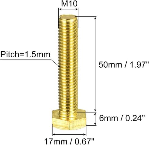 uxcell Brass Hex Bolts, M6x60mm 10pcs Fully Thread Grade 4.8 Solid Brass Hexagon Head Bolt Machine Screws for Machinery in Saudi Arabia