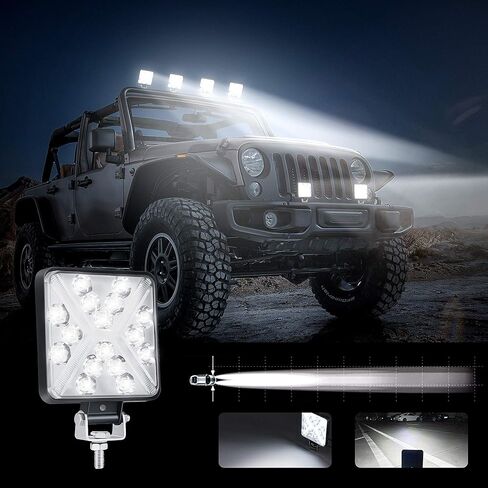 أضواء العمل LED MONDEVIEW للشاحنة 3600LM 6000K 4 بوصة مربعة 12 فولت أضواء LED للقوارب المساعدة على الطرق الوعرة قضبان الإضاءة لجرار عربة الجولف ATV UTV Jeep IP67 حزمة من 2 in Kuwait