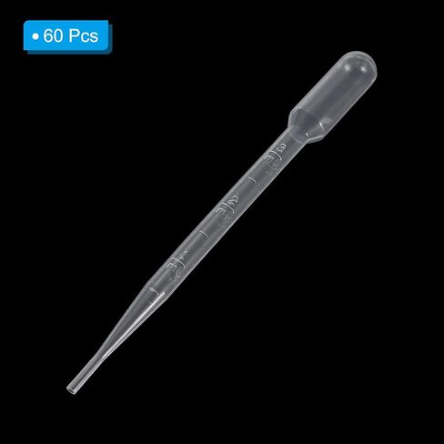 PATIKIL 3ml Pipettes Dropper, 60pcs Plastic Pipettes Disposable Pipette Transfer Pipette Calibrated Plastic Eye Dropper with Scale for Science Laboratory Resin DIY Crafts Art Makeup Oil in Saudi Arabia