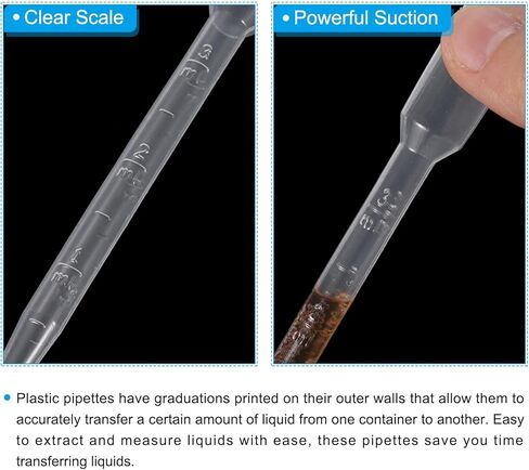 PATIKIL 3ml Pipettes Dropper, 60pcs Plastic Pipettes Disposable Pipette Transfer Pipette Calibrated Plastic Eye Dropper with Scale for Science Laboratory Resin DIY Crafts Art Makeup Oil in Saudi Arabia