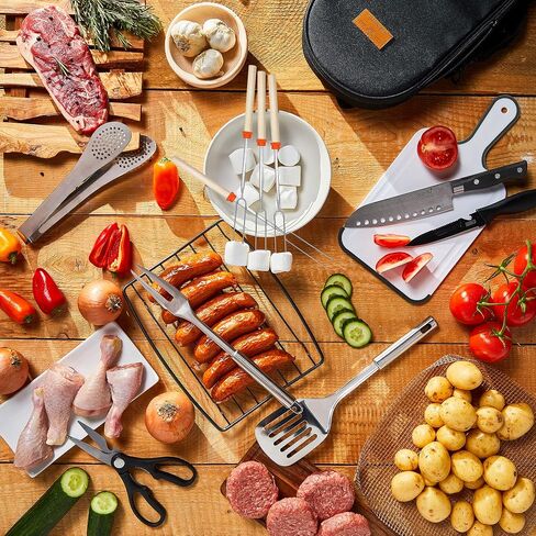 ANBrethren Portable Camping Kitchen Utensil Set Stainless Steel Outdor Cooking and Grilling Utensil Organizer Perfect for Travel, Picnics, RVs, Camping, BBQs (4Pcs or 31 Pcs/Set) in Saudi Arabia