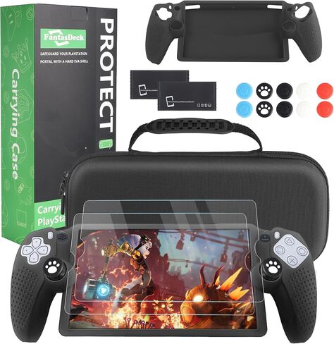 FantasDeck 14 IN 1 Kit for Playstation Portal Remote Player Accessories Carrying Case Hard Shell Storage Bag with Soft Silicone Portective Cover, Screen Portector, Thumb Grip Caps in Saudi Arabia