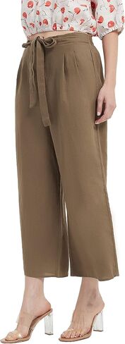 PACIBE Women's Summer 100% Linen Casual Elastic Waist Wide Leg Crop Pants with Pockets in Saudi Arabia