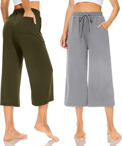 سراويل كابريس باللون الرمادي الفاتح وبنطلون كابريس باللون الأخضر العسكري للنساء بجيوب من SUNYAA in Kuwait