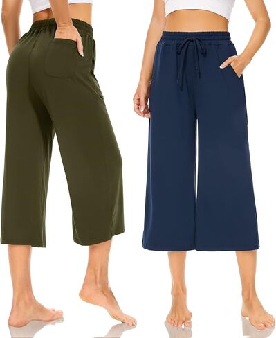 سراويل كابريس باللون الأزرق الداكن من SUNYAA وسروال كابريس باللون الأخضر العسكري للنساء مع جيوب in Kuwait