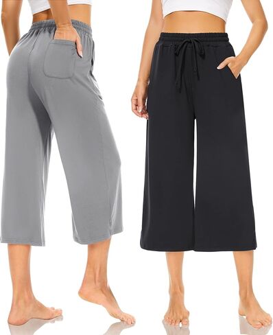 SUNYAA بنطال كابريس باللون الرمادي الداكن وسروال كابريس باللون الرمادي الفاتح للنساء مع جيوب in Kuwait