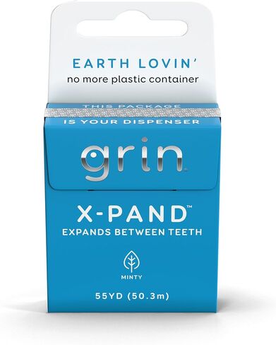 صندوق خيط تنظيف الأسنان GRIN X-Pand، يتوسع بين الأسنان، 55 ياردة (50.3 م)، نكهة النعناع، ​​عبوة قابلة لإعادة التدوير، 165 قدمًا من خيط تنظيف الأسنان القوي القوي، لا مزيد من الحاويات البلاستيكية، لا تمزيق أو كسر in Kuwait