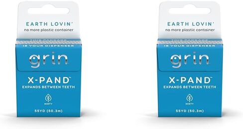 صندوق خيط تنظيف الأسنان GRIN X-Pand، يتوسع بين الأسنان، 55 ياردة (50.3 م)، نكهة النعناع، ​​عبوة قابلة لإعادة التدوير، 165 قدمًا من خيط تنظيف الأسنان القوي القوي، لا مزيد من الحاويات البلاستيكية، لا تمزيق أو كسر in Kuwait