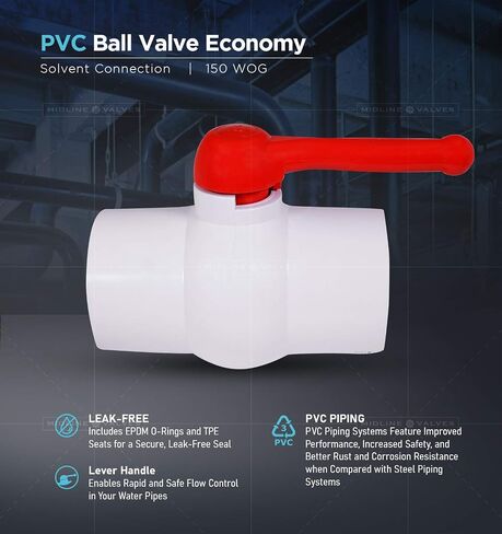 Midline Valve PVC Ball Valve Red T-Handle Water Shut-Off 1 in. Solvent Connections White Plastic (482T100) in Saudi Arabia