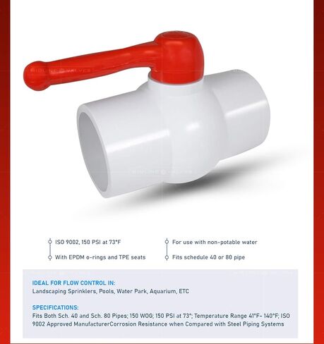 Midline Valve PVC Ball Valve Red T-Handle Water Shut-Off 1 in. Solvent Connections White Plastic (482T100) in Saudi Arabia