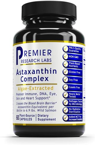 مجمع أستازانتين من Premier Research Labs - يدعم نظام القلب والأوعية الدموية والعينين والجلد* - مع أستازانتين وكلوريلا وشوك الحليب - نباتي نقي - 60 كبسولة من مصدر نباتي in Kuwait