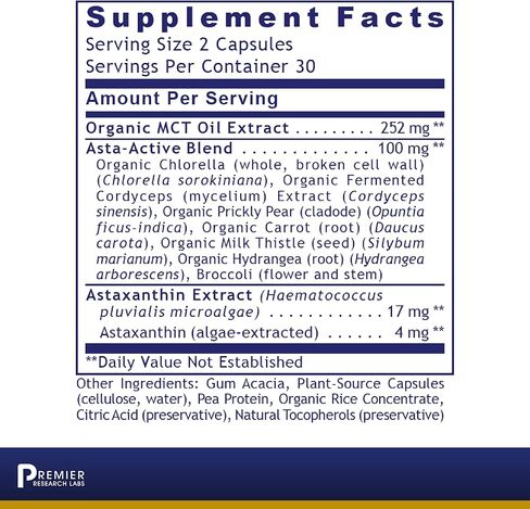 مجمع أستازانتين من Premier Research Labs - يدعم نظام القلب والأوعية الدموية والعينين والجلد* - مع أستازانتين وكلوريلا وشوك الحليب - نباتي نقي - 60 كبسولة من مصدر نباتي in Kuwait